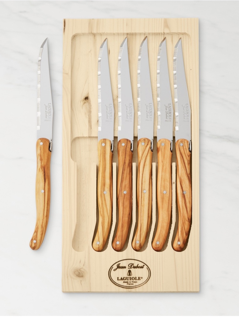 WILLIAMS SONOMA “JEAN DUBOST LAQUIOLE” OLIVEWOOD (6) STEAK KNIVES *NWT $99.95